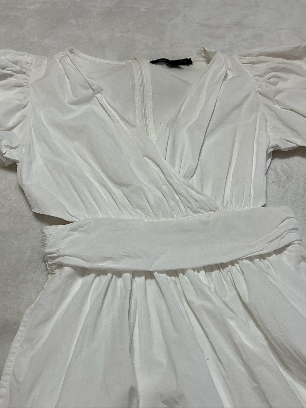 French Connection Rhodes Poplin Puff Sleeve Cut Out Dress White Size 4 - Picture 5 of 11
